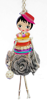Bonsny ladies & kids necklace with handmade shell crystal doll pendant chain made of zinc alloy 70 cm/27,5 inch - Kopie